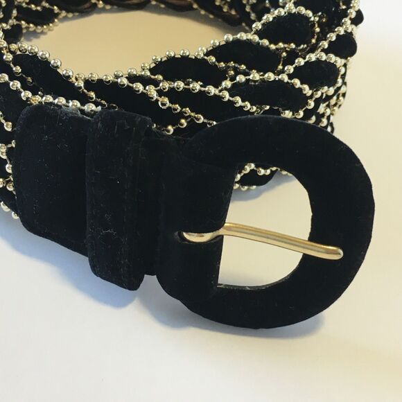 Vintage Amanda Smith Womens Belt Black Felt and Thin Gold Beading Woven Size S/M main image 10